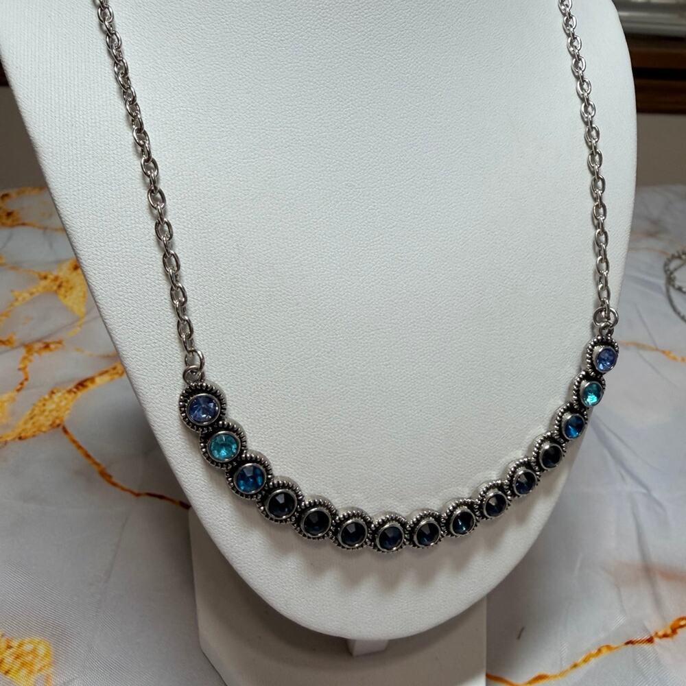 Throwing Stones necklace with blue rhinestones
